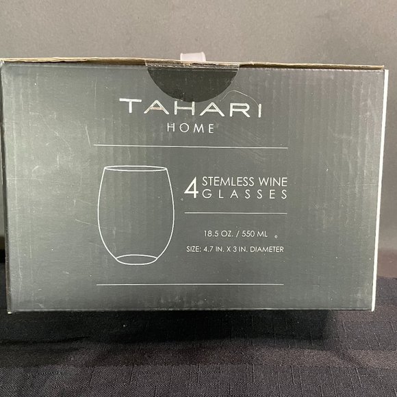 TAHARI HOME 4 STEMLESS WINE GLASSES 23TG001CL NEW IN SEALED BOX - Picture 4 of 6